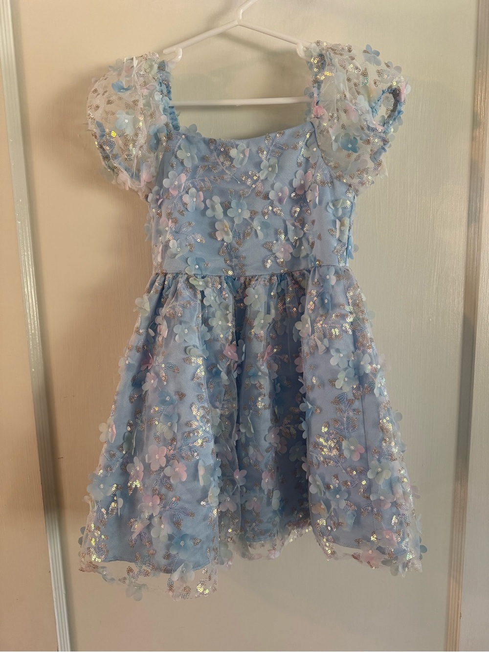 Rare Editions Light Blue Floral Appliqué Party Dress